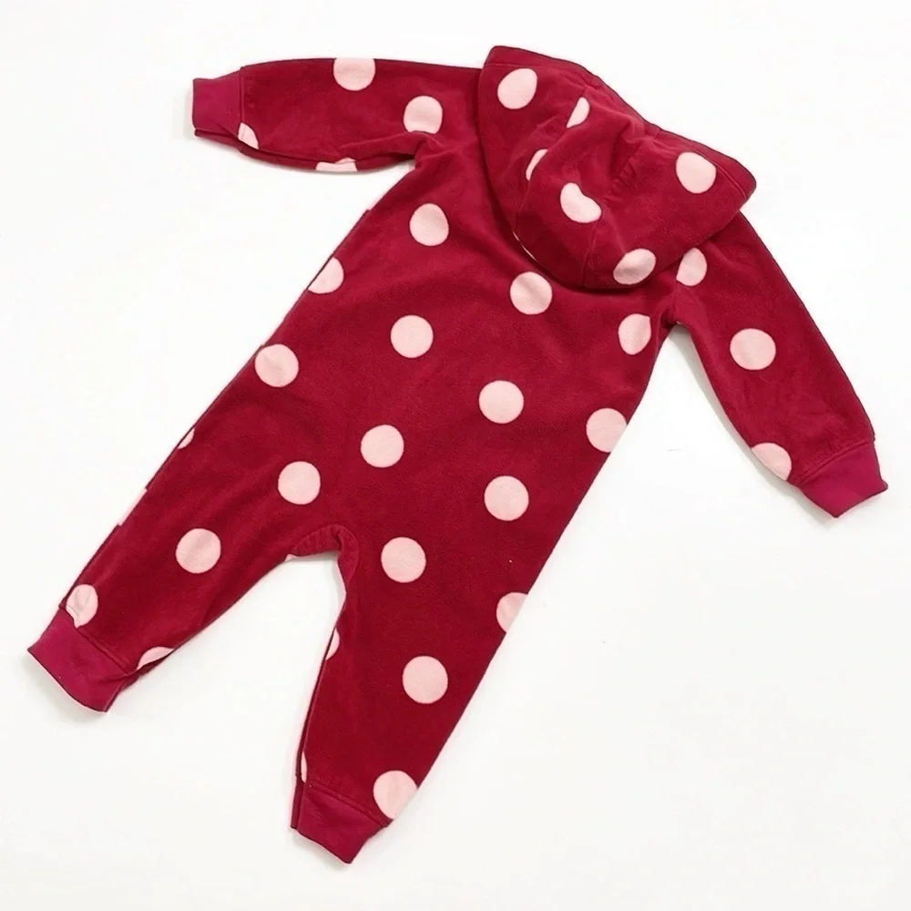 Carter's baby girls polkadot print fleece zip up jumpsuit with hood